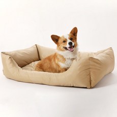랜보어 반려동물 모던컬러 방수 쿠션, 베이지, 1개