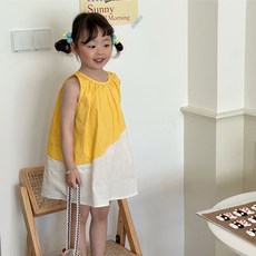 JOYMULTI 女童雙色黃色無袖細褶連身裙