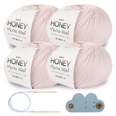 니뜨 허니 메리노 울 뜨개실 50g x 4p + 줄바늘 4.0mm + 케이블홀더 세트, 1개, 02 베이비핑크