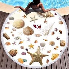 PDS Living 精美貝殼印花圓形大海灘巾 150cm, 07, 1個