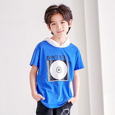 잭키드 남아용 통기성 LP 후드 반팔티