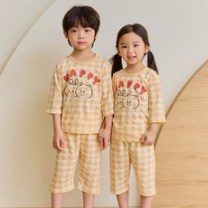 올로미미 키즈라인 아동용 자카드 해피 7부 실내복 세트