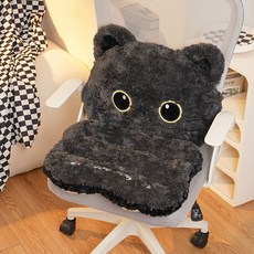 德普羅商務 動物柔軟毛絨泡泡一體式椅背靠墊, 黑貓