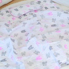 화모 뽀송뽀송 리플 앤 매쉬 여름 낮잠이불세트 L, 핑크곰