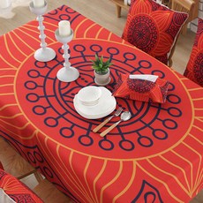 紅色底線條圖案插畫印花桌布 A_RD_811, 混合色, 100 x 140 cm, 1個