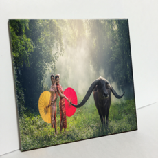 HTP 瓷磚 C473 水牛與兩位女子畫框, 燒製瓷磚, 1個