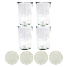 WECK 743 유리병 + 실리콘 뚜껑 코코밀크 세트, 850ml, 4세트
