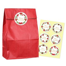 中號紙袋 50入 + 聖誕貼紙 54入, 紅色, 1套