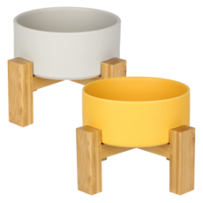 meongzi 2層陶瓷餵食碗組 2入 S號, 黃色, 灰色, 1套