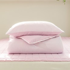 더자리 크리미 에어워싱 다운필 모모체크 차렵 이불 세트