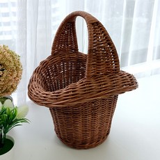 MAISONINDAHRATTANSHOP 藤編鬱金香提把野餐藤籃 N028H, 1個, 棕色