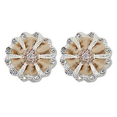 高級水鑽寶石鈕扣 粉彩絲帶 25mm, 2個, 鎳米色