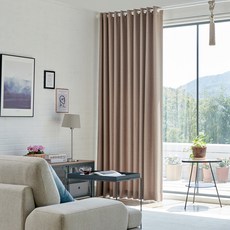 亞麻感四季記憶遮光窗簾 素面掛鉤式 2件組, 棕色