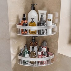 Sheriel 高級鋁製免鑽孔浴室轉角收納架, 銀色, 2個