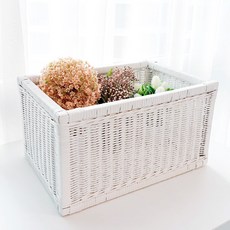 Rattan Shop 高級款藤編長方形藤籃 J087W, 1個, 白色