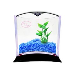 Rora Pet 三角魚缸+人造水草隨機出貨套組, 寶石藍