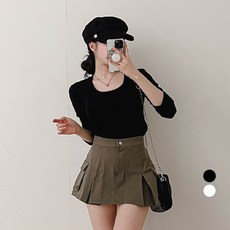 밀키버터 여성용 베이직 크롭 라운드 티셔츠 MB2166