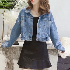 아이엠몽 여성용 오프시 크롭 데님 청자켓