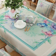 方形粉彩花朵插畫印花桌布 A_RD_822, 單色, 100 x 140 cm, 1個