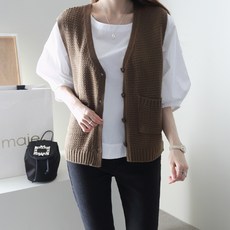女款開襟口袋針織背心 j294
