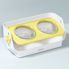 DING DONG PET 寵物花朵造型角度高度可調透明雙碗餐具, 黃色, 1個