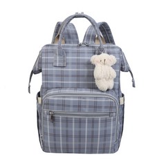 JH Company 小熊吊飾格紋後背包, 灰色