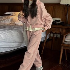 City Company女童款休閒短版連帽拉鍊運動套裝