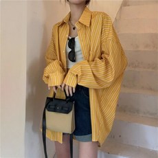 DMELD 女性休閒條紋換季長袖襯衫