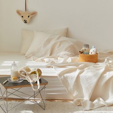 마틸라 프리미엄 유아용 블랭킷 코튼허그 순면거즈 홑이불 + 베개커버 세트, 백설기