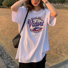 몬드스팟 여성용 영문 레터링 박스 루즈핏 반팔 티셔츠 JN152