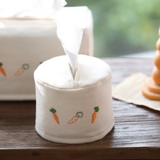 BELLELIFE 胡蘿蔔刺繡圓形衛生紙盒, 自然風