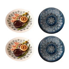 O 椅子巴洛克裝飾瓷碗 24cm 2 件 x 2 件套, 奶油色, 藍色, 1套