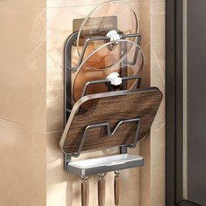 Gyora Dada超強力吸附式壁掛砧板抹布多功能鍋蓋架 3層, 灰色, 1個