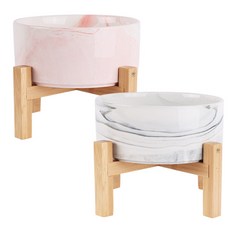 딩동펫 반려동물 모던 앤 마블 세라믹 식기 2단 일반형 L 2종 세트, 마블 그레이, 마블 핑크, 1세트