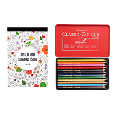 투코비 아트 컬러링북 플라워 엽서패드 랜덤발송 + 조르조네 클래식 삼각 그립 유성 색연필 12색 세트