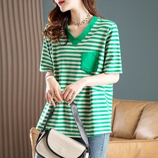 포플러앤씨 여성용 뷔르 빅사이즈 브이넥 티셔츠 P25SMT031304