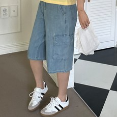 디아미뇽 여성용 어반 카고 버뮤다 데님 팬츠