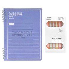 투코비 4000 PP 2단 컬러 스프링노트 + 트윈헤드 투시 형광펜 6색 문구세트, 퍼플(노트), 혼합색상(형광펜), 1세트