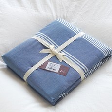 마켓A 심플 컬러패턴 순면 이불커버, 스트라이프블루