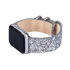 하마테 애플워치 6 5 4 3 2 SE 글리터 레더 스트랩 (42/44mm 호환가능), 실버, 1개