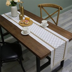 Homeflow 室內裝飾 鑽石圖案 白色桌旗, 33 x 160 cm, 混色