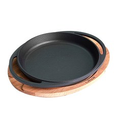 岩漿 圓形鑄鐵盤 + 木製底座, 1組, N/A