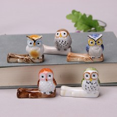 貓頭鷹陶瓷湯匙筷架5件組, 1套, 混合色