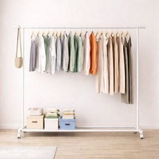 가구느낌 도도행거 1단 1600 철제 스탠드 이동식 옷걸이, 화이트
