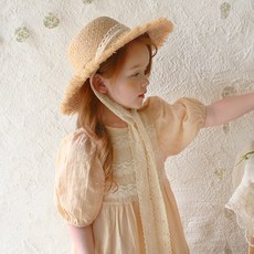 LuckyBambine 女童扭花蕾絲寬邊帽