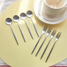 Bueokdaom Plivice 304不鏽鋼茶匙點心叉組, 4組, 4p 茶匙 + 4p 茶叉