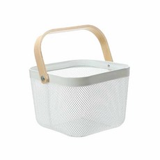 Cotton Field 棉花田傢飾 手提鐵製收納籃 米白色 鐵製收納 籃子型, 25 x 24 x 18cm, 1個