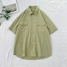 남성용 마켓A 단색 투포켓 반팔 셔츠