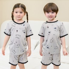 bonumam 兒童五分人造絲單面家居服上下套裝