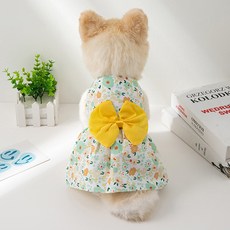 Artipet 寵物大蝴蝶結清新圖案洋裝, 黃色, 1個